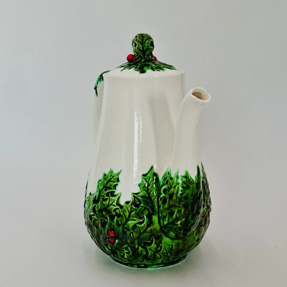 Vintage Lefton Holly Berry Coffee Pot 603 Japan Christmas Porcelain Teapot 9